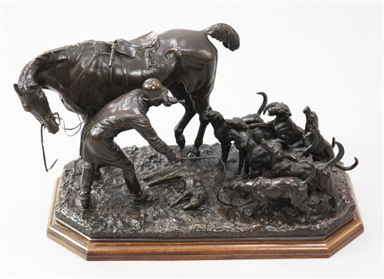 John Willis Good (1845-1879). A brown patinated cast bronze equestrian group, 21in., height 12in.